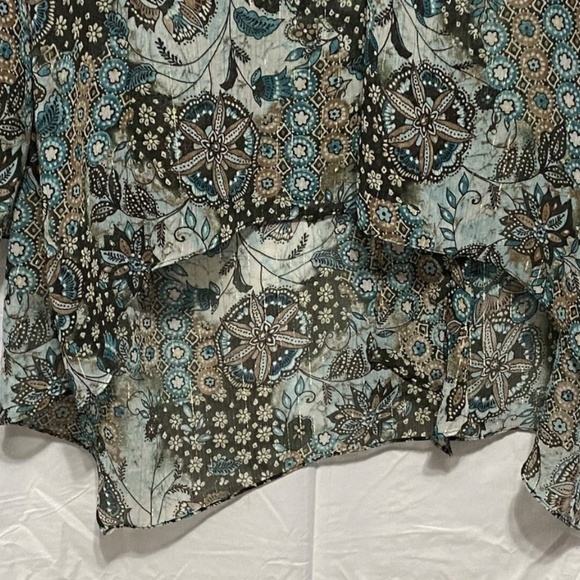 Lane Bryant shirt women 22/24 green multi color long sleeve open shoulder blouse - Picture 10 of 13